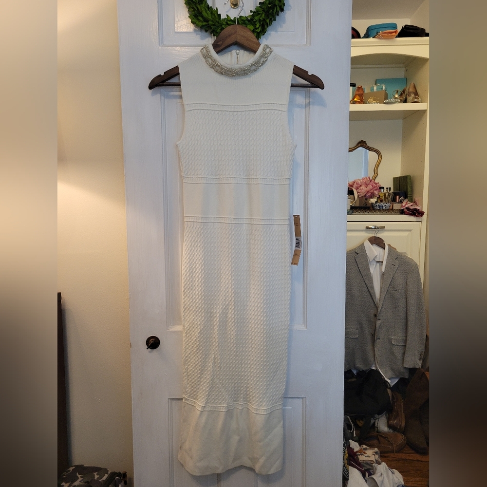 RACHEL Rachel Roy Cream high neck Sleeveless white sweater Midi Dress